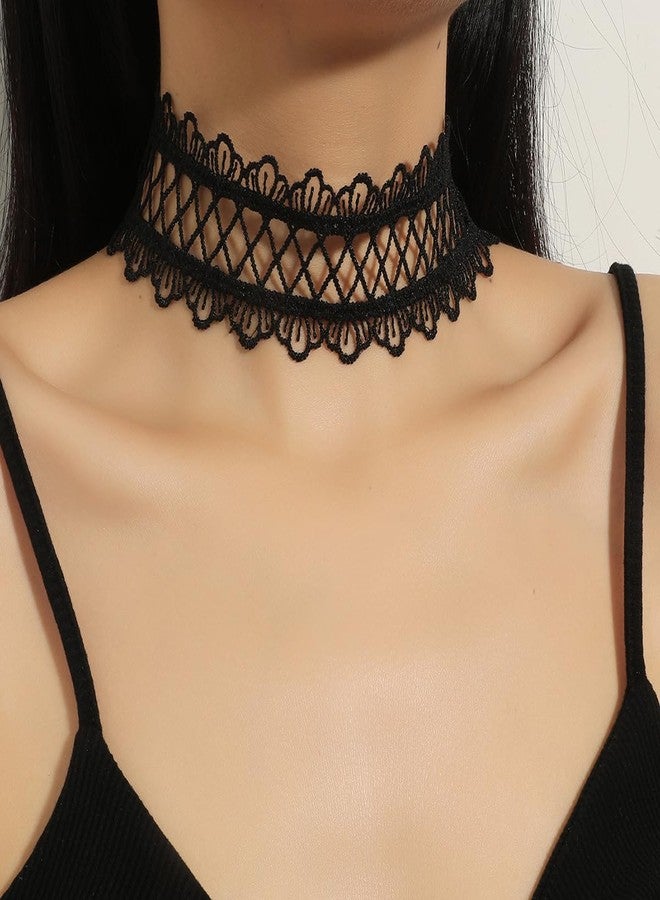 Aularso Black Lace Choker Necklaces Rhinestone Dainty Choker Necklace Vintage Short Necklace for Women (Black) - Image 2