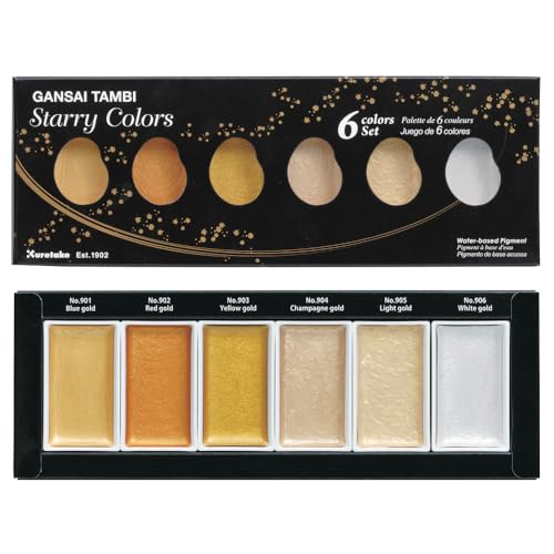 Kuretake GANSAI TAMBI STARRY COLORS, 6 colors set, Watercolor paint for Professional, for artists and crafters,Illustrations, Drawing, Lettering, Made in Japan - Image 1