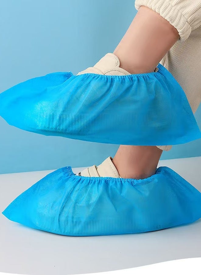 100Pcs Blue Thickened Non-Woven Disposable Shoe Covers 400g Heavy Duty Waterproof Dustproof Tear Resistant Elastic Overshoes for Home Office Indoor Cleaning Visitors Renovation - Image 2