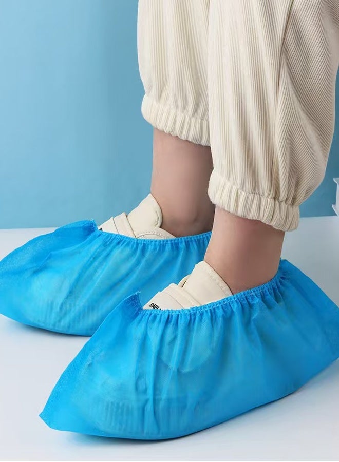 100Pcs Blue Thickened Non-Woven Disposable Shoe Covers 400g Heavy Duty Waterproof Dustproof Tear Resistant Elastic Overshoes for Home Office Indoor Cleaning Visitors Renovation - Image 5