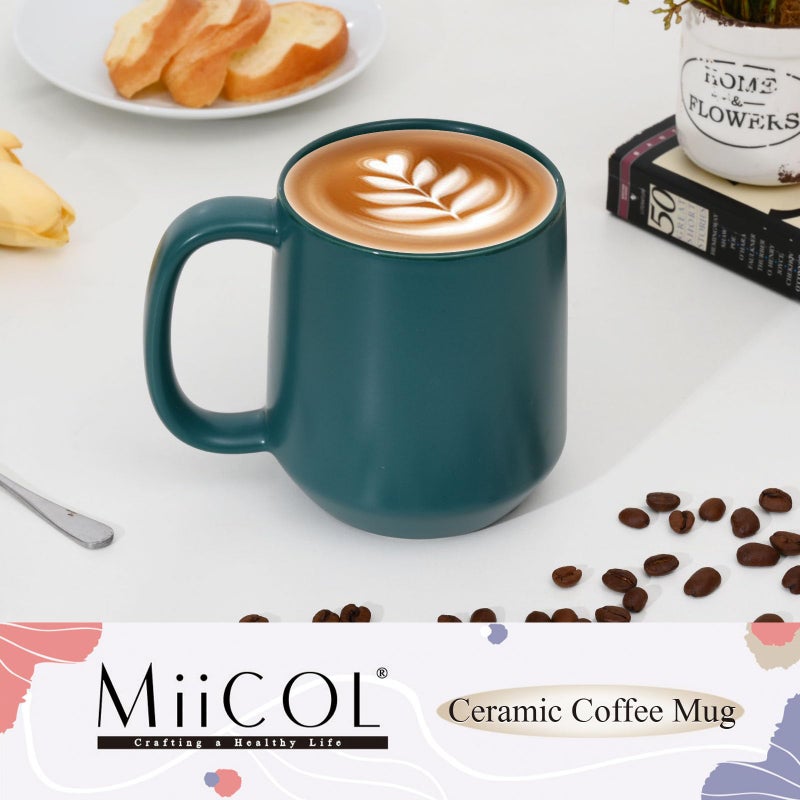 Miicol Ceramic Coffee Mug, 16 oz Large Coffee Cup, Tea Mug with Handle, Flat Bottom Mug for Men, Women, Office, Microwave and Dishwasher Safe, Multi-Color, Turquoise - Image 2
