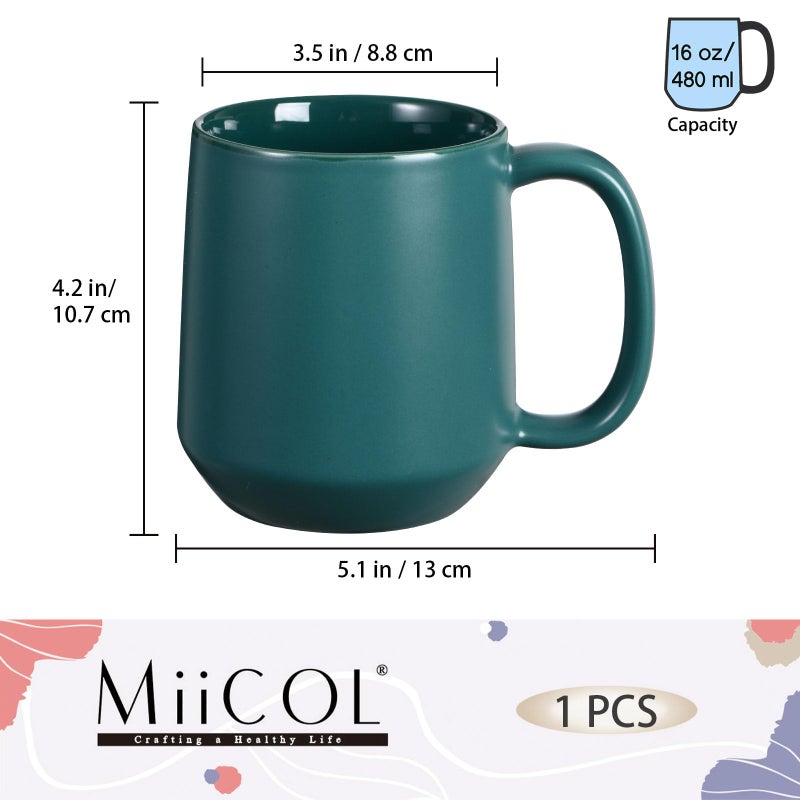 Miicol Ceramic Coffee Mug, 16 oz Large Coffee Cup, Tea Mug with Handle, Flat Bottom Mug for Men, Women, Office, Microwave and Dishwasher Safe, Multi-Color, Turquoise - Image 3