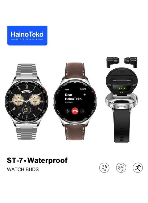 ST-7 Waterproof Smart Watch with Integrated Earbuds | Large AMOLED Display | Bluetooth Calling & Music | Fitness Tracker with Heart Rate & Sleep Monitoring | 3 Interchangeable Straps | Long Battery Life & Fast Charging | Silver