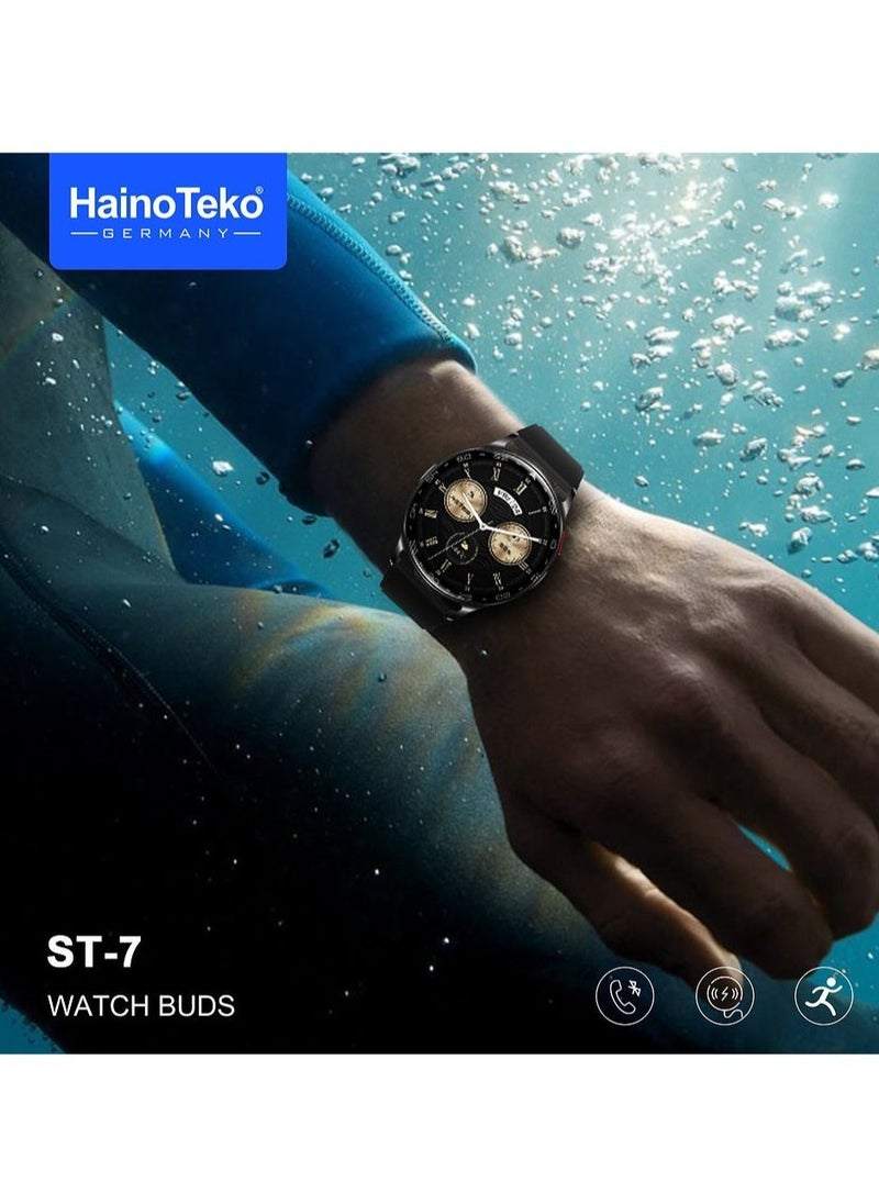 ST-7 Waterproof Smart Watch with Integrated Earbuds | Large AMOLED Display | Bluetooth Calling & Music | Fitness Tracker with Heart Rate & Sleep Monitoring | 3 Interchangeable Straps | Long Battery Life & Fast Charging | Silver