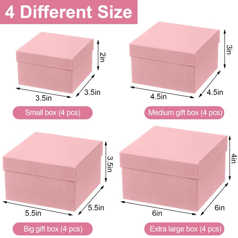 Yahenda 16 Pack Valentine's Day Square Nesting Gift Boxes with Lids 4 Assorted Sizes Galentines Gift Boxes with Lids for Valentines Wedding Bridal Shower Birthday Party Favor(Pink) - Image 2