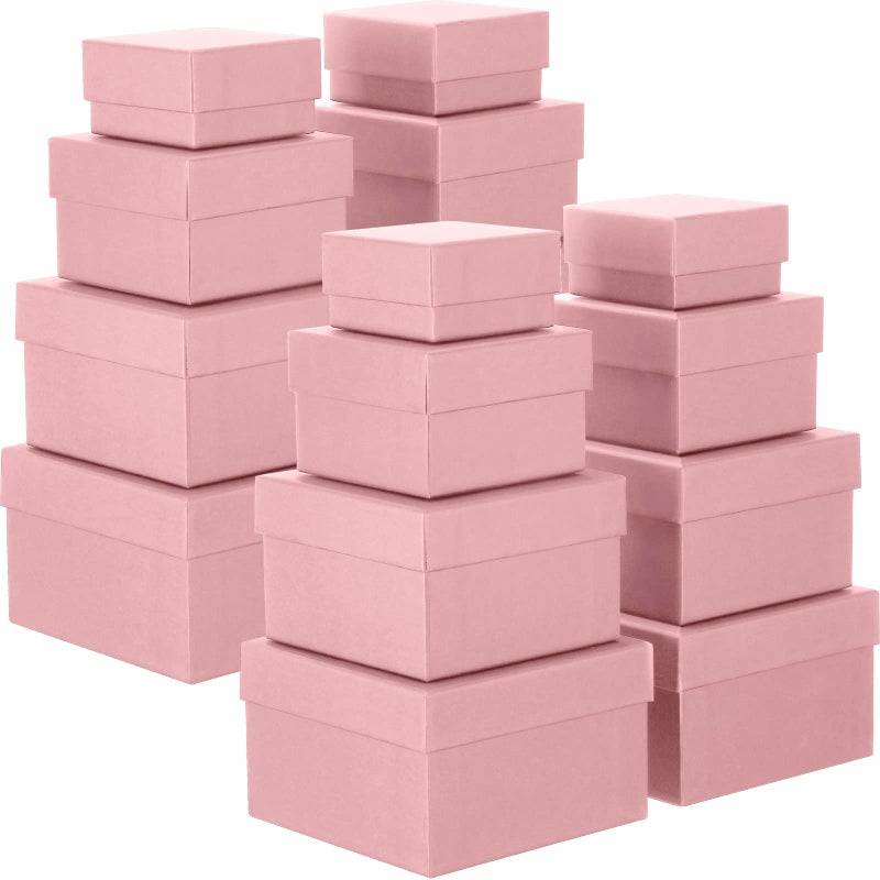 Yahenda 16 Pack Valentine's Day Square Nesting Gift Boxes with Lids 4 Assorted Sizes Galentines Gift Boxes with Lids for Valentines Wedding Bridal Shower Birthday Party Favor(Pink) - Image 1