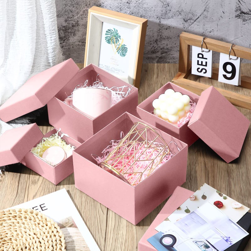 Yahenda 16 Pack Valentine's Day Square Nesting Gift Boxes with Lids 4 Assorted Sizes Galentines Gift Boxes with Lids for Valentines Wedding Bridal Shower Birthday Party Favor(Pink) - Image 3