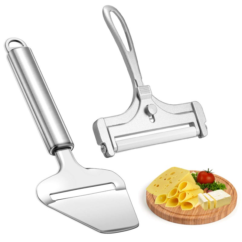 Cheese Slicer with Wire WarmHut Stainless Steel Cheese Slicer Set and Cheese Cutter Plane for Soft Semihard Hard Cheeses Kitchen Tool Set of 2