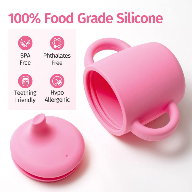 Silikong 8 Oz Silicone No Spill Sippy Cups For Toddlers And Babies | Dishwasher And Microwave Safe | 2 Pack (Pink/Gray) - Image 2