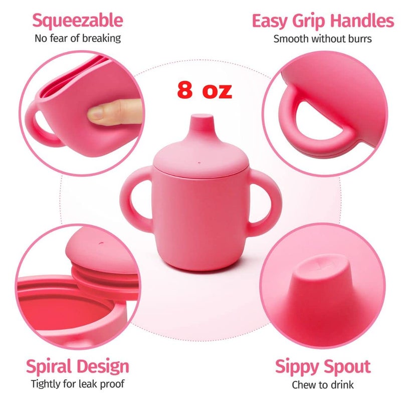 Silikong 8 Oz Silicone No Spill Sippy Cups For Toddlers And Babies | Dishwasher And Microwave Safe | 2 Pack (Pink/Gray) - Image 4