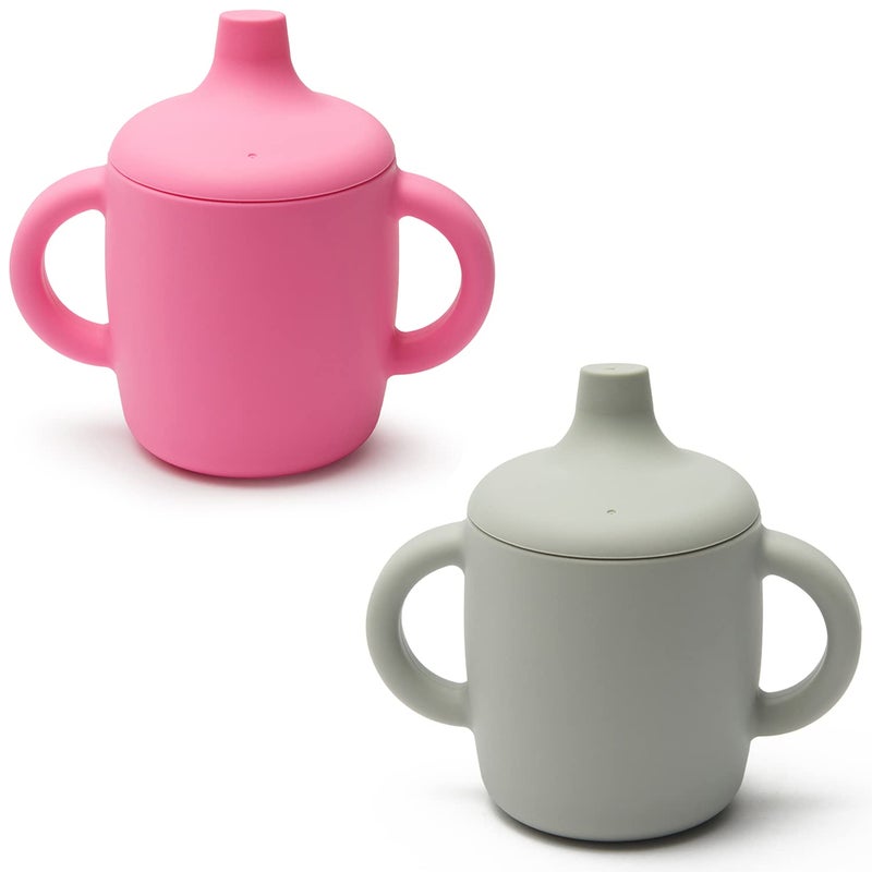Silikong 8 Oz Silicone No Spill Sippy Cups For Toddlers And Babies | Dishwasher And Microwave Safe | 2 Pack (Pink/Gray) - Image 1