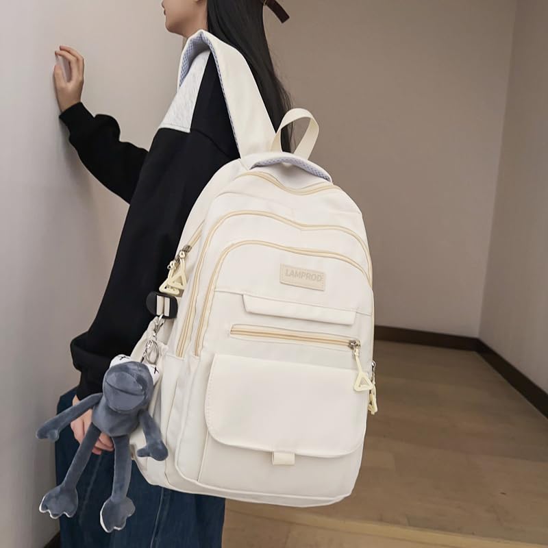 Lamprod Cute Aesthetic Girls Backpack for School Large Capacity Bookbags College Backpack for Students Kids Teen Girls Laptop Bookbag Casual Travel Daypacks(White) - Image 2