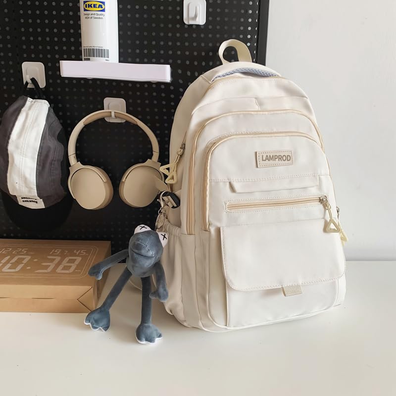 Lamprod Cute Aesthetic Girls Backpack for School Large Capacity Bookbags College Backpack for Students Kids Teen Girls Laptop Bookbag Casual Travel Daypacks(White) - Image 3