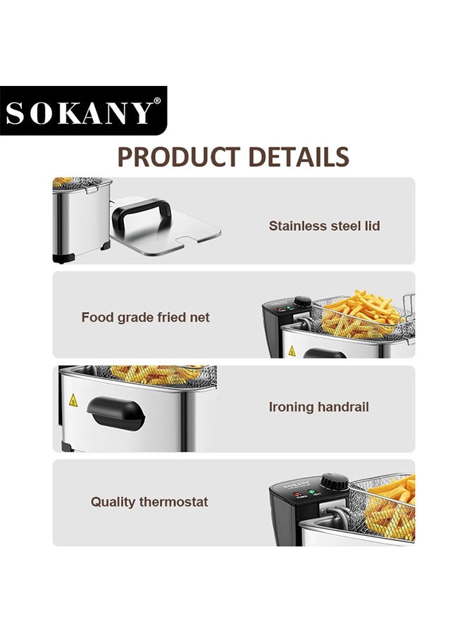 سوكاني مقلاة عميقة سعة 3.5 لتر مع سلة، مقلاة كهربائية بقوة 2000 واط، هيكل من الفولاذ المقاوم للصدأ للمطبخ المنزلي، فضي/أسود، SK-10075 - Image 5