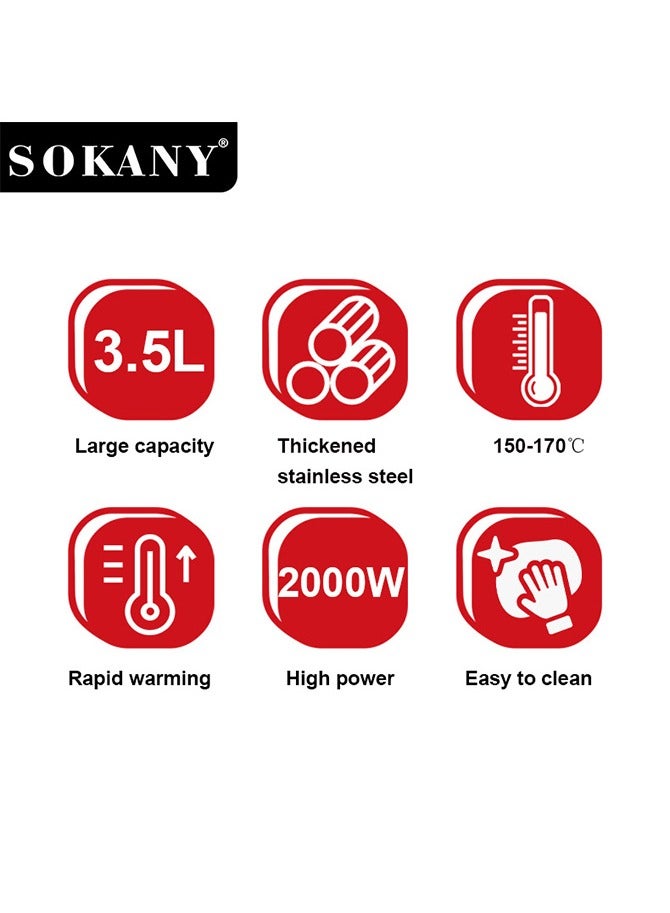 سوكاني مقلاة عميقة سعة 3.5 لتر مع سلة، مقلاة كهربائية بقوة 2000 واط، هيكل من الفولاذ المقاوم للصدأ للمطبخ المنزلي، فضي/أسود، SK-10075 - Image 4