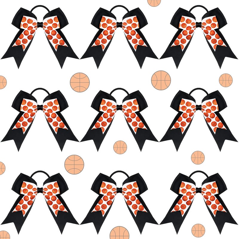Mtlee 9 Pieces Hair Bows Basketball Ballet Volleyball Hair Bows Cheerleader Elastic Scrunchies Ribbon Hair Bands Ponytail Holder Sport Hair Accessories for Girls Players Teams Basketball