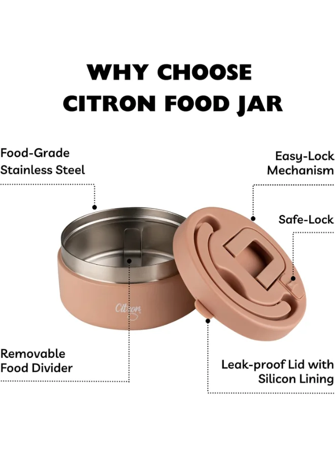 Citron Vacuum Insulated Food Jar For Kids And Adults, Bpa Free Food Thermos, Travel Hot Food Container, 400 Ml - Blush Pink