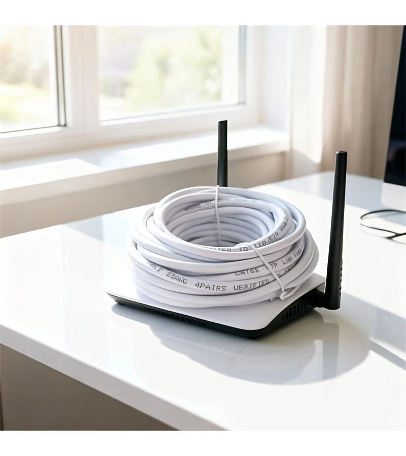 كابل تصحيح شبكة إيثرنت طويل من نوع RJ45 Cat6 بطول 183.46 بوصة باللون الأبيض، بسرعة عالية تصل إلى 1 جيجابت في الثانية - Image 1