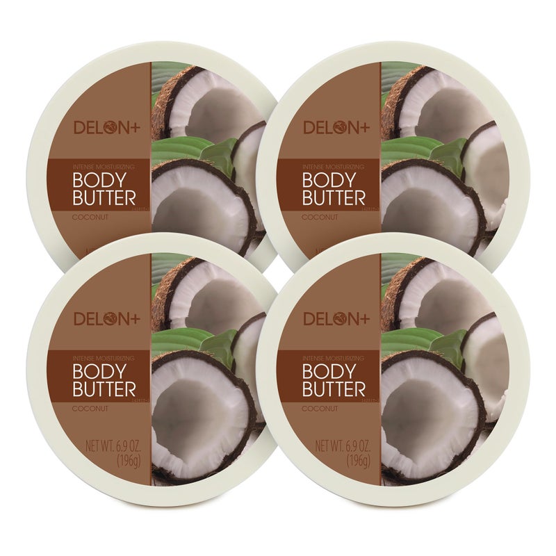 DELON Intense Moisturizing Body Butter, Coconut with Coconut Oil, 6.9 oz (Pack of 4) - Image 1