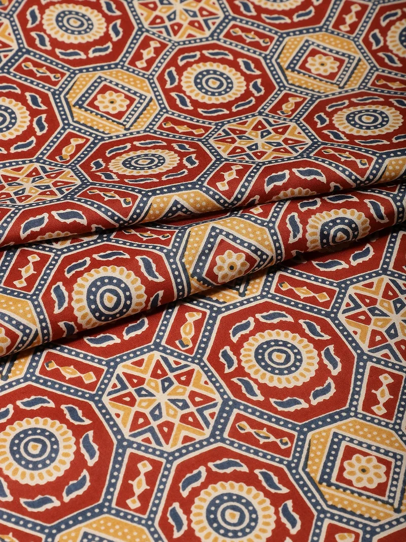 أيه كيه إس Red Geometric Hand-Block Print Fabric