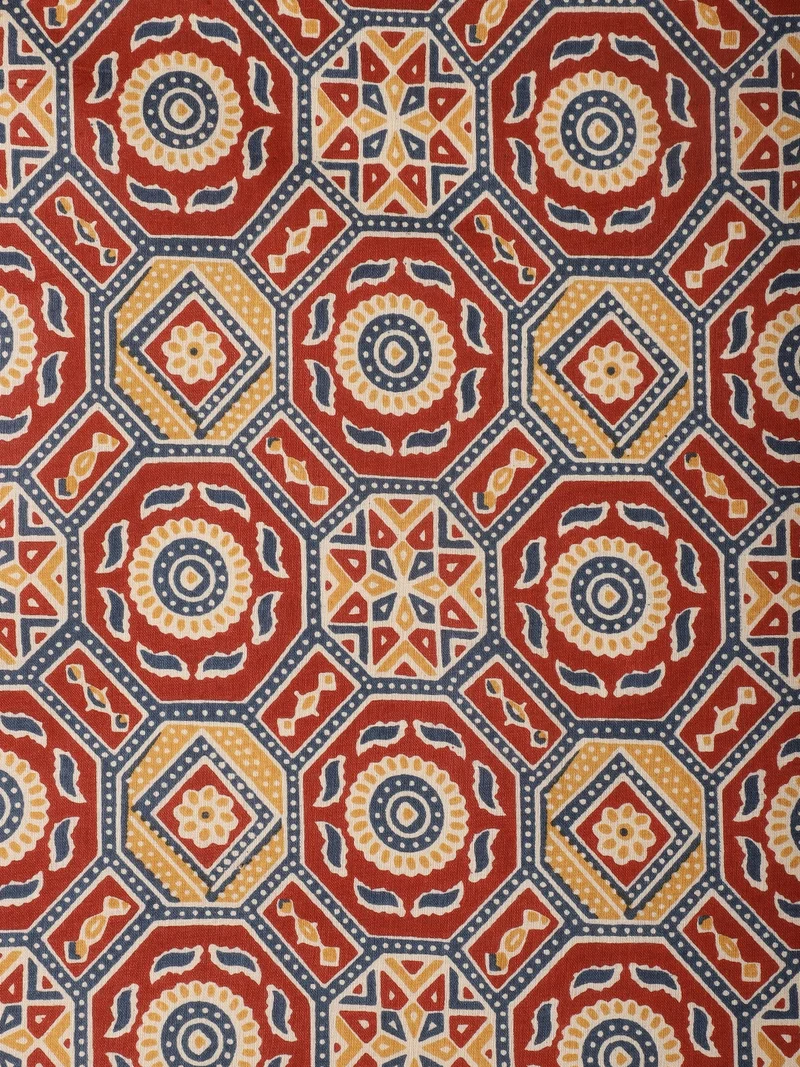 AKS  Red Geometric Hand-Block Print Fabric  | Best Price UAE