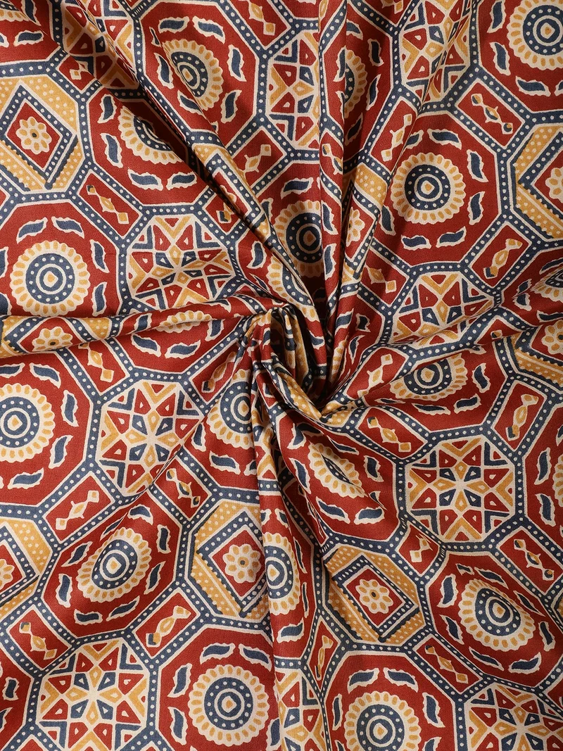 أيه كيه إس Red Geometric Hand-Block Print Fabric