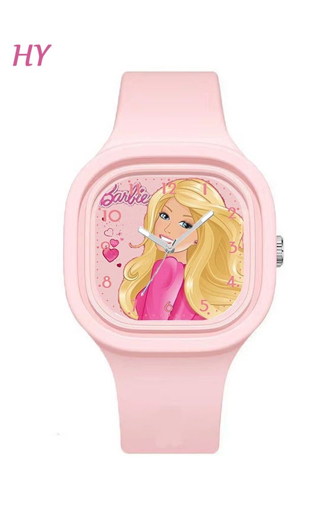 HY Pink Square Cartoon Barbie Doll Children's Watch Cute Silicone Strap Suitable for Kids of All Ages Gift Watches - Image 1