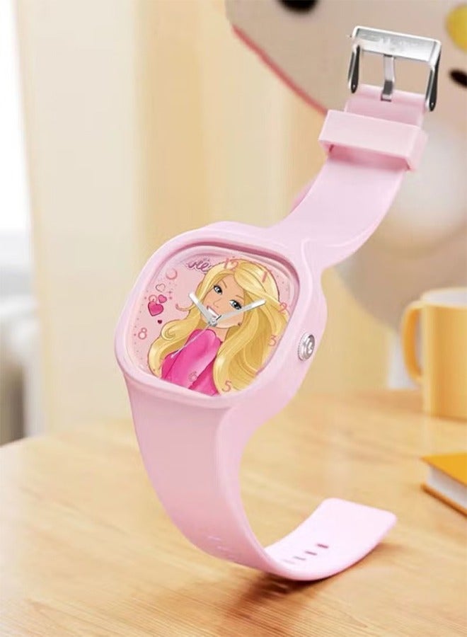 HY Pink Square Cartoon Barbie Doll Children's Watch Cute Silicone Strap Suitable for Kids of All Ages Gift Watches - Image 3