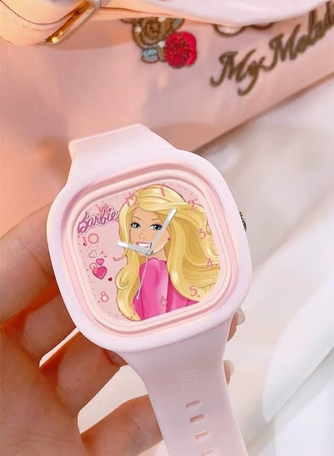 HY Pink Square Cartoon Barbie Doll Children's Watch Cute Silicone Strap Suitable for Kids of All Ages Gift Watches - Image 4