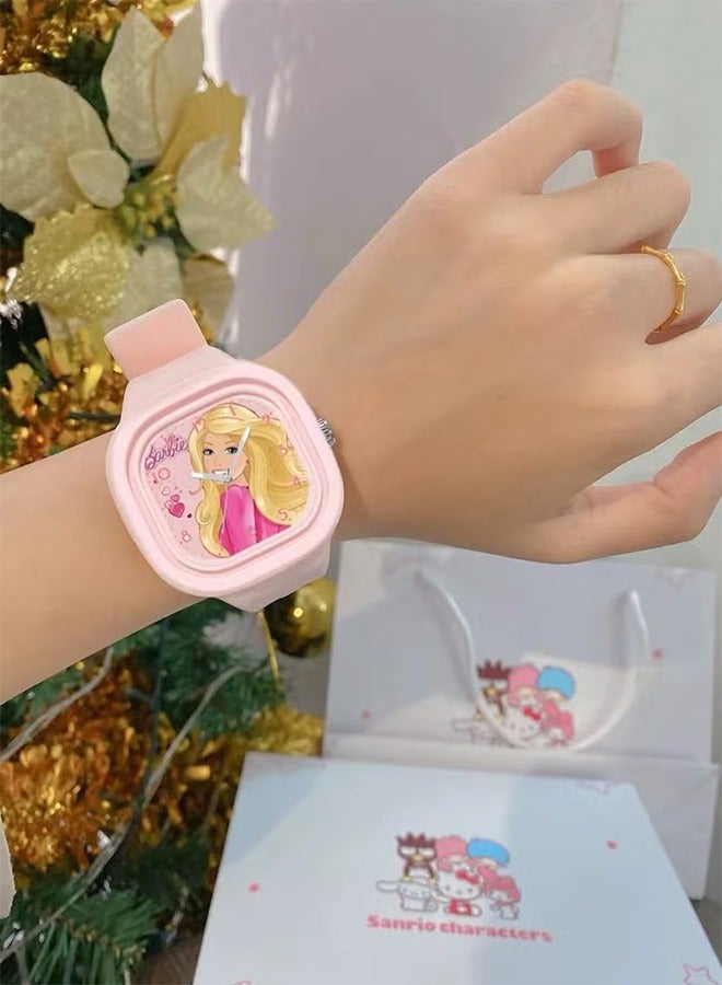 HY Pink Square Cartoon Barbie Doll Children's Watch Cute Silicone Strap Suitable for Kids of All Ages Gift Watches - Image 5