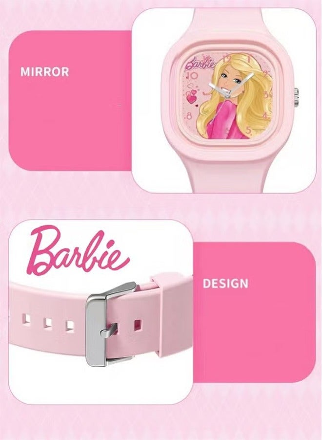HY Pink Square Cartoon Barbie Doll Children's Watch Cute Silicone Strap Suitable for Kids of All Ages Gift Watches - Image 2