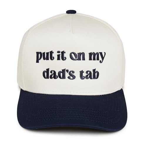 Funky Junque Cute Trucker Hat for Women Girl Dad Hat Put It on My Dad's Tab Embroidered Vintage Snapback - Put It on My Dad's Tab - Beige/Navy - Image 1