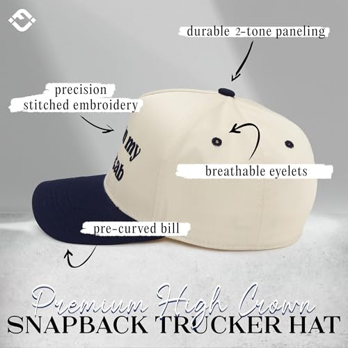 Funky Junque Cute Trucker Hat for Women Girl Dad Hat Put It on My Dad's Tab Embroidered Vintage Snapback - Put It on My Dad's Tab - Beige/Navy - Image 3
