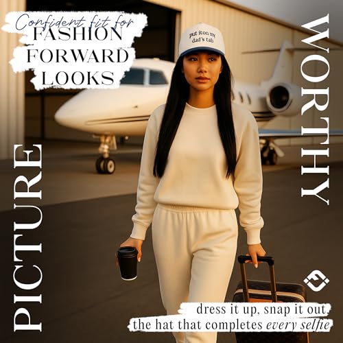 Funky Junque Cute Trucker Hat for Women Girl Dad Hat Put It on My Dad's Tab Embroidered Vintage Snapback - Put It on My Dad's Tab - Beige/Navy - Image 4