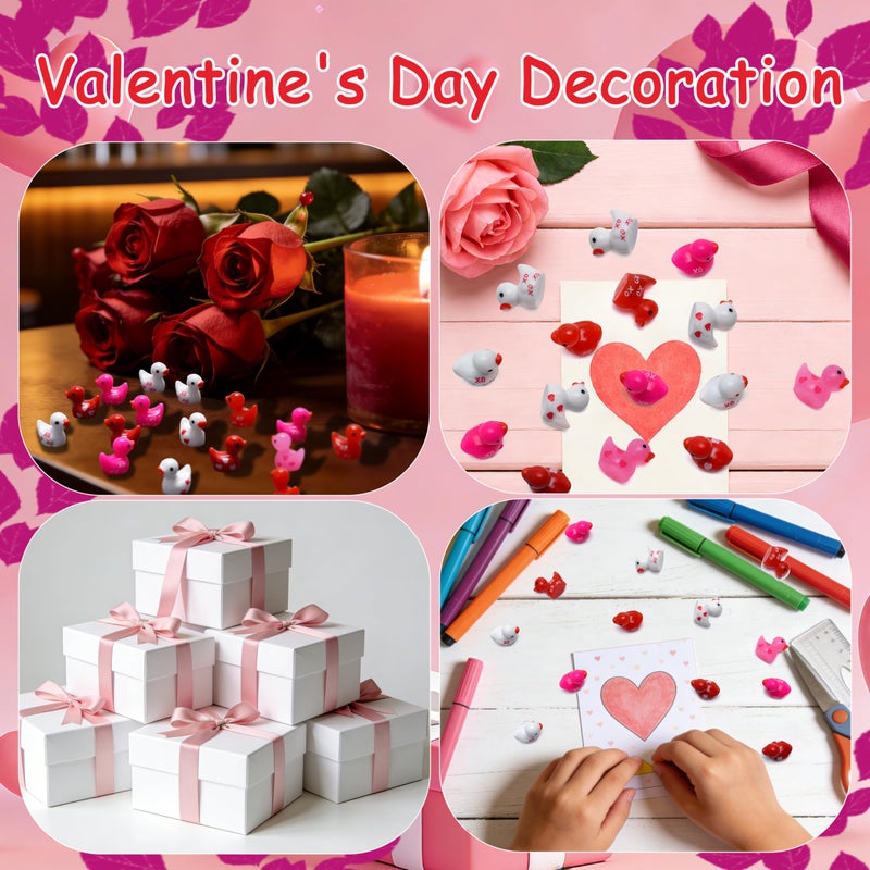 PAPPYN-A 150 Pcs Valentine's Day Resin Mini Ducks Red Pink White Heart Valentines Day Tiny Resin Animals Bulk Miniature Figures for Micro Garden Landscape Decoration DIY Craft Party Favors - Image 4