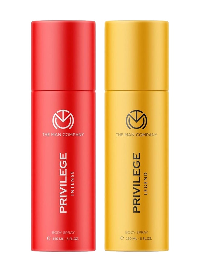 The Man Company Pack Of 2 Privilege Active Deodorant For Men| Premium Body Spray | Long-Lasting Fragrance | Perfect Deo For Everyday Use | Gift For Husband, Boyfriend - 150ml Red/Gold
