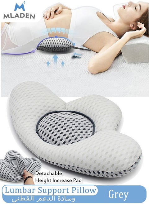 Lumbar Support Pillow for Sleeping, 3D Air Mesh Back Pillow for Bed, Adjustable Height Lumbar Pillow for Lower Back Pain Relief, Soft Back Support Pillow