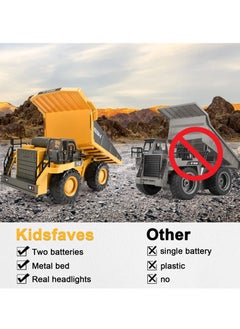 Excefore Remote Control Dump Truck Toys RC Construction Toy Vehicles with Metal Bed Lights Sounds 9 Channel 2 Batteries RC Truck Toys Bulldozing Dump Engineering Truck Birthday Gifts for Boys Age 3+  - Image 4