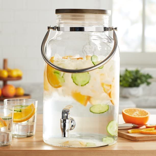 ARUZEN Glass Mason Jar 5000 ML Set of 1 Dispenser with Cork Lid Glass Beverage Dispenser with Cork Lid Fun Party Home & Kitchen Glassware Water Pitcher for Juice, Beer, Kombucha & Cold Drinks  - Image 2