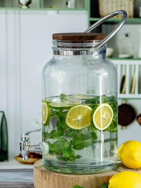 ARUZEN Glass Mason Jar 5000 ML Set of 1 Dispenser with Cork Lid Glass Beverage Dispenser with Cork Lid Fun Party Home & Kitchen Glassware Water Pitcher for Juice, Beer, Kombucha & Cold Drinks  - Image 3