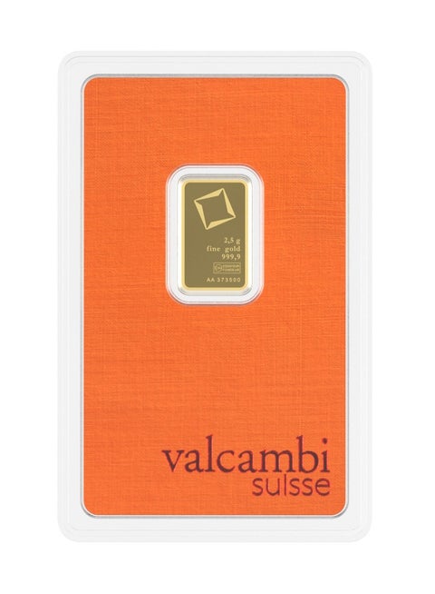 Valcambi Suisse 2.5g 24K (999.9) Pure Minted Gold Bar