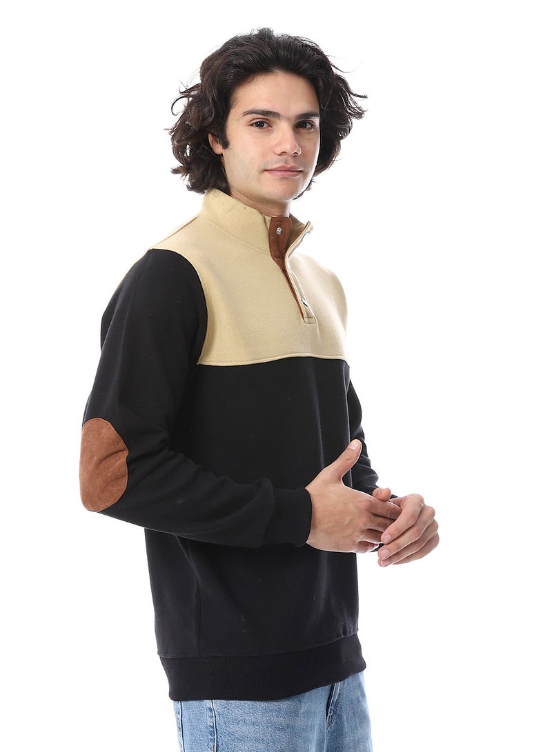 Andora Slip On With Buttons Polo Kashmir Sweater_Black & Beige - Image 2