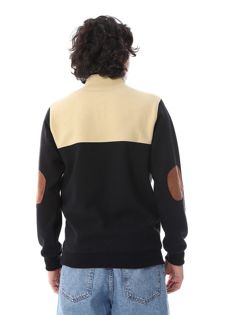 Andora Slip On With Buttons Polo Kashmir Sweater_Black & Beige - Image 3