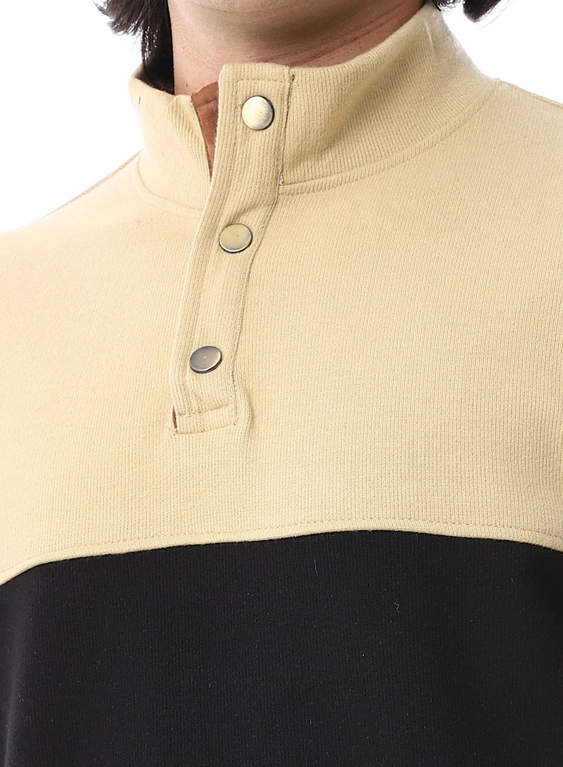 Andora Slip On With Buttons Polo Kashmir Sweater_Black & Beige - Image 5