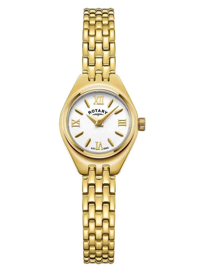 روتاري Rotary Ladies Cocktail Silver White Dial Gold Plated Stainless Steel Bracelet Watch - LB05128/70