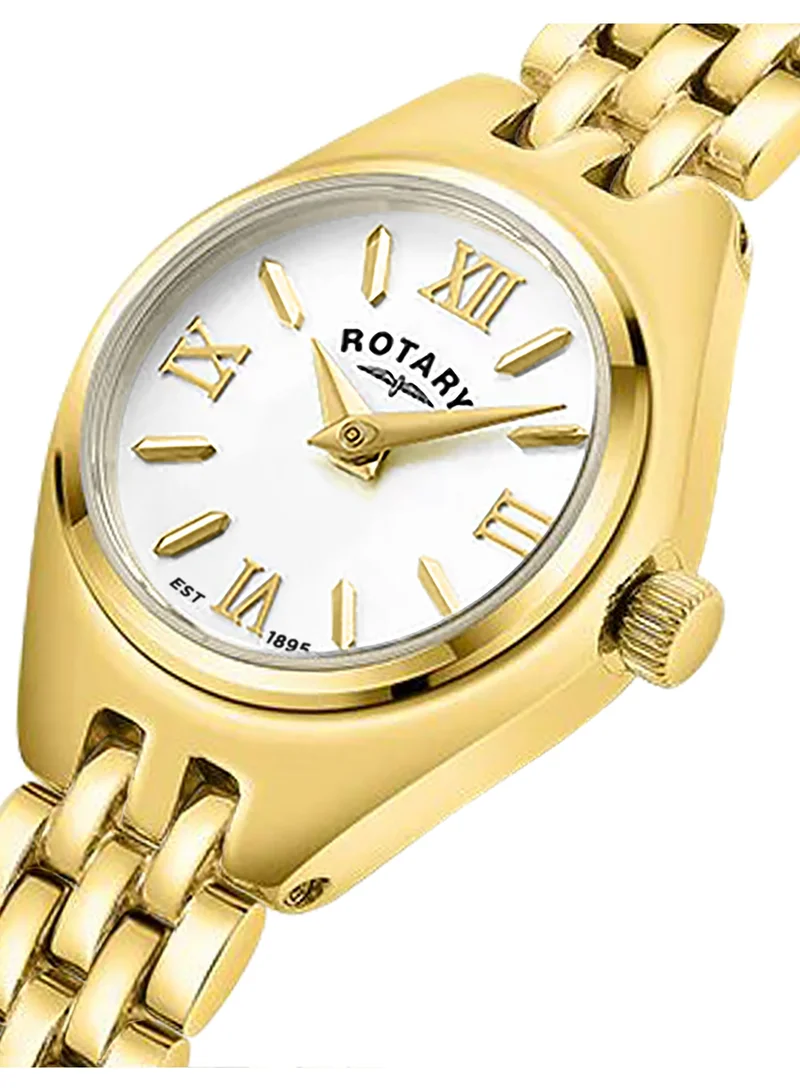 روتاري Rotary Ladies Cocktail Silver White Dial Gold Plated Stainless Steel Bracelet Watch - LB05128/70