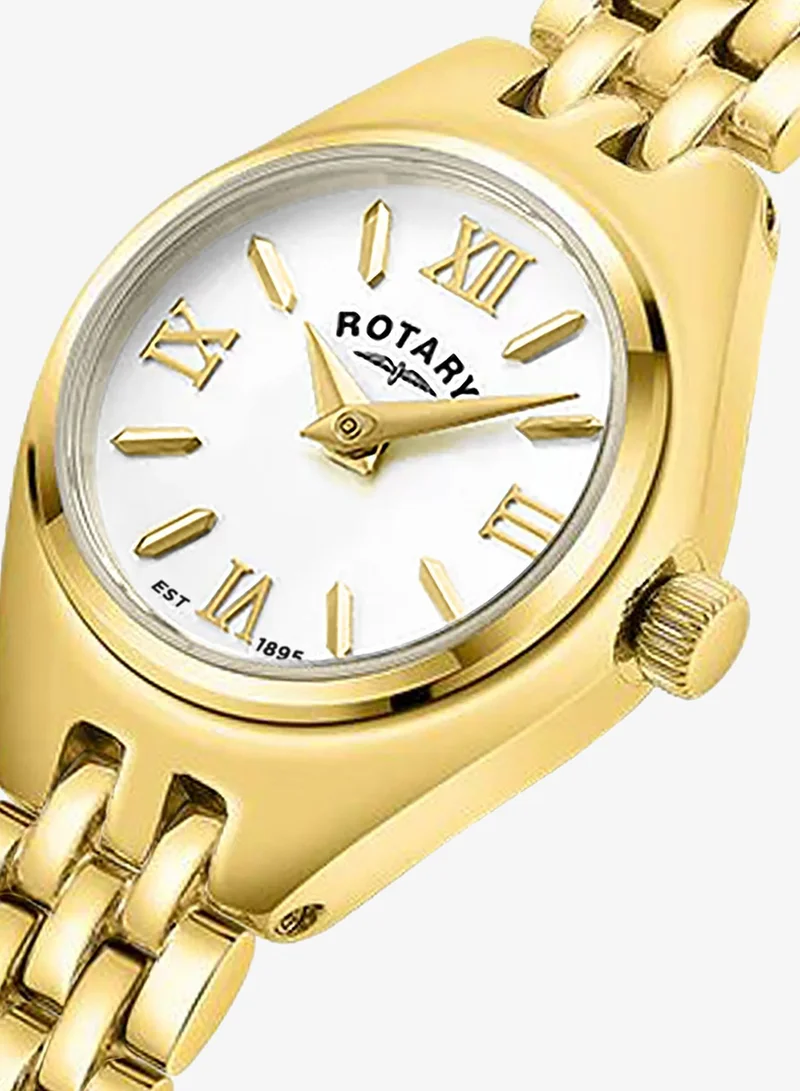 روتاري Rotary Ladies Cocktail Silver White Dial Gold Plated Stainless Steel Bracelet Watch - LB05128/70