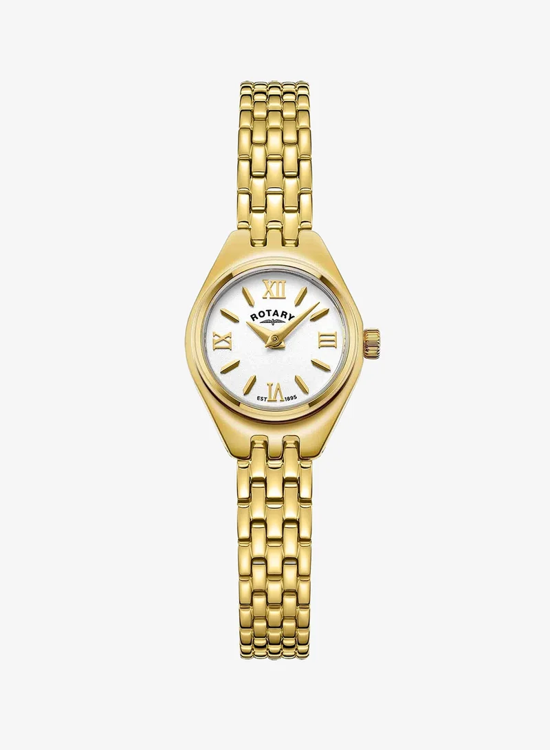 روتاري Rotary Ladies Cocktail Silver White Dial Gold Plated Stainless Steel Bracelet Watch - LB05128/70