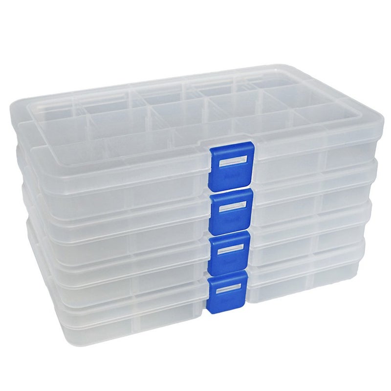 DUOFIRE DUOFIRE Plastic Organizer Container Storage Box Adjustable Divider Removable Grid Compartment for Jewelry Beads Earring Container Tool Fishing Hook Small Accessories15 gridsWhite x 4 