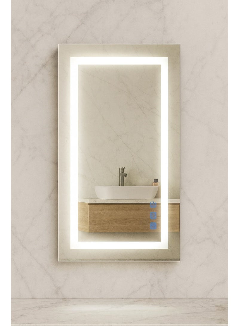مرآة حمام LED مقاس 100×60 سم، مرآة حائط بإضاءة أمامية مع زر لمس ذكي، مرآة مستطيلة عصرية للحمام وغرفة النوم والتسريحة - Image 2